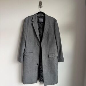 Zara‎ Man Coat Mens Large Gray Overcoat Topcoat Lined Notch Lapel Flap Pockets